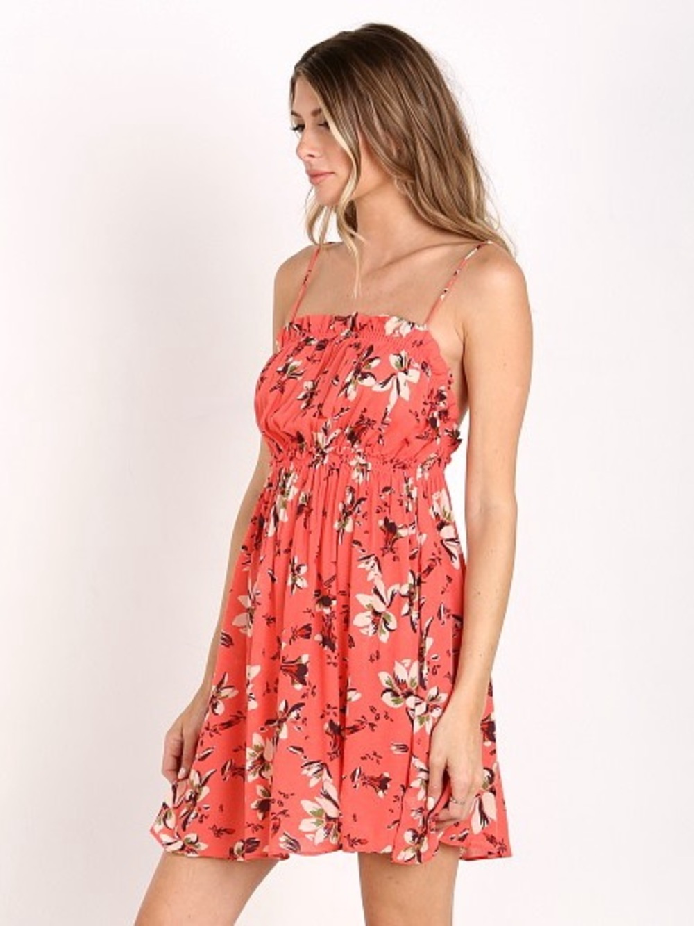 Free People Jolene Mini Slip Dress in Red Coral Floral